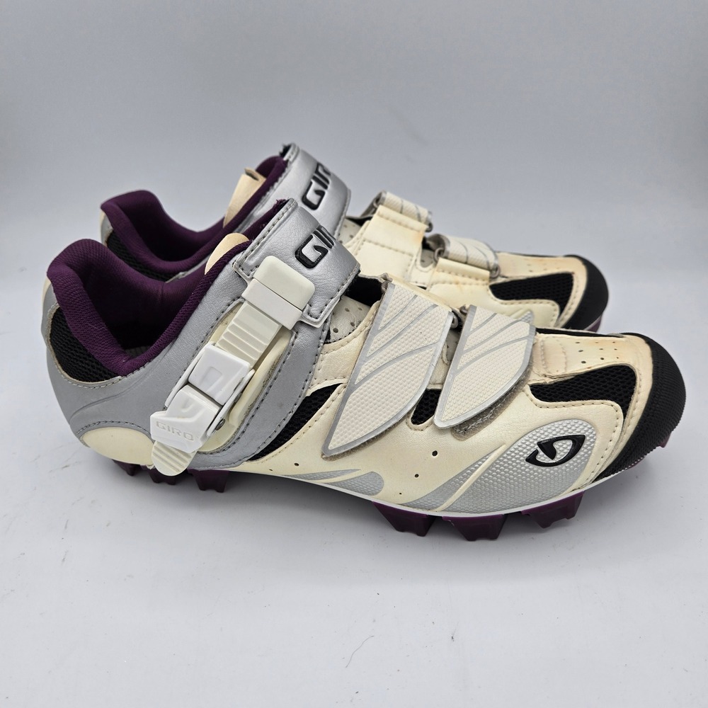 Giro Manta Women's Spin or Cycling Shoes US W 7.5 Purple Silver Cream Cleats